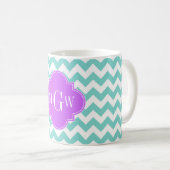Turq / Aqua Wht Chevron Lila 3 Initiaal monogram Koffiemok (Voorkant rechts)