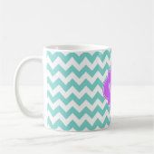 Turq / Aqua Wht Chevron Lila 3 Initiaal monogram Koffiemok (Links)