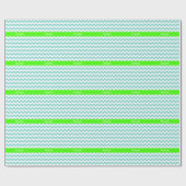 Turq / Aqua Wht Chevron Limoen Naam Monogram Cadeaupapier (Vlak)