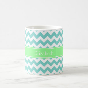 Turq / Aqua Wht Chevron Mint Green Name Monogram Koffiemok