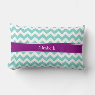 Turq / Aqua Wht Chevron Paars Naam Monogram Kussen