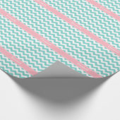 Turq / Aqua Wht Chevron Pink Name Monogram Cadeaupapier (Hoek)