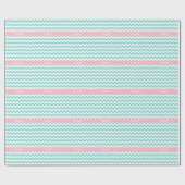 Turq / Aqua Wht Chevron Pink Name Monogram Cadeaupapier (Vlak)