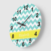 Turq / Aqua Wht Chevron Yellow Name Monogram Grote Klok (Hoek)