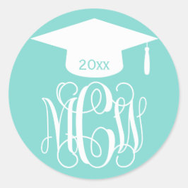 Turq Aqua Wijngaard Schrift Monogram Afstudeer DIY Ronde Sticker