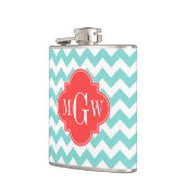 Turq Aqua Wit Chevron Koraal Vierblad 3 Monogram Heupfles (Links)
