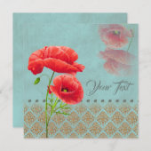 Turqoise Baroque Poppies - Wenskaart (Voorkant / Achterkant)