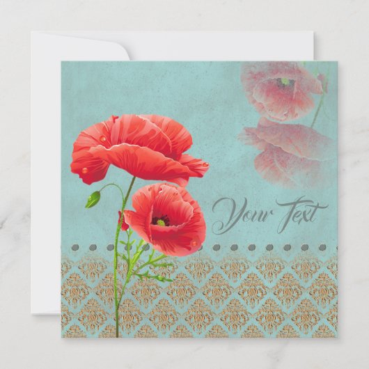 Turqoise Baroque Poppies - Wenskaart (Voorkant)