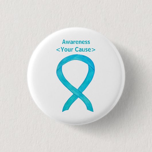 Turqoise Blue Awareness Ribbon Custom Pin Button (Voorkant)