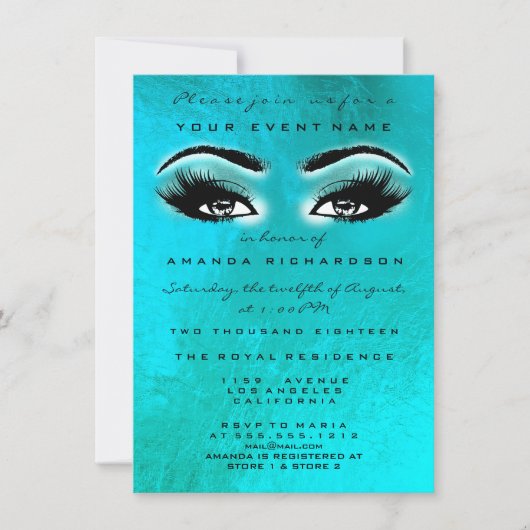 Turqoise Blue Ocean Makeup Glitter Vrijgezellenfee Kaart (Voorkant)