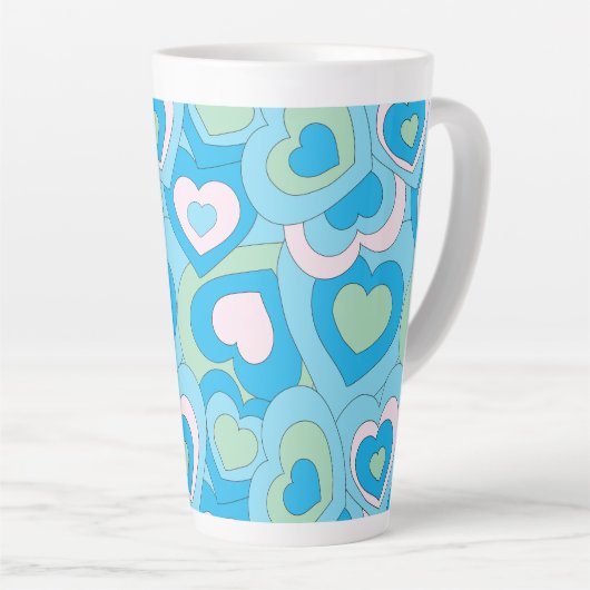 Turqoise Blue Retro Heart Latte Mug Latte Mok (Rechterhoek)