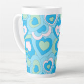 Turqoise Blue Retro Heart Latte Mug Latte Mok (Linkerhoek)