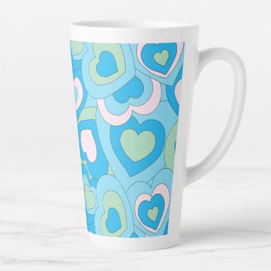 Turqoise Blue Retro Heart Latte Mug Latte Mok (Rechts)