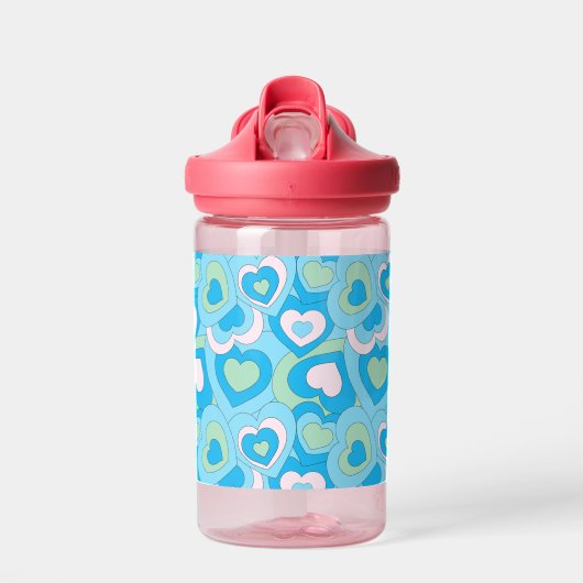 Turqoise Blue Retro Heart Tumbler Waterfles (Voorkant)