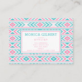 Turqoise en roze Geometric Aztec Pattern Visitekaartje (Voorkant)