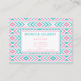 Turqoise en roze Geometric Aztec Pattern Visitekaartje