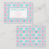 Turqoise en roze Geometric Aztec Pattern Visitekaartje (Voorkant / Achterkant)
