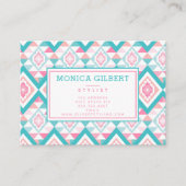 Turqoise en roze Geometric Aztec Pattern Visitekaartje (Voorkant)