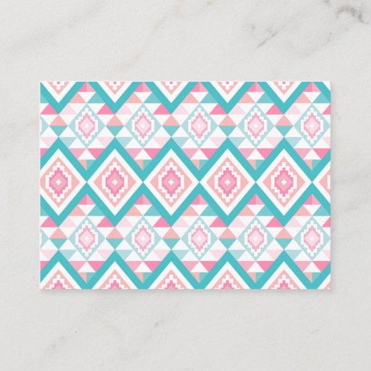 Turqoise en roze Geometric Aztec Pattern Visitekaartje (Achterkant)