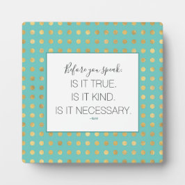 Turqoise Faux Gold Kind SayingTabletop Plaque Fotoplaat