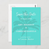 Turqoise Modern Tropical Palm Beach Save the Date Briefkaart (Voorkant / Achterkant)