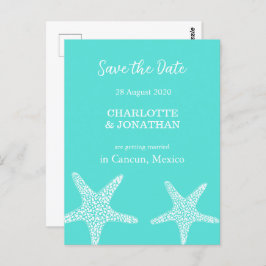 Turqoise Modern Tropical Starfish Beach Wedding Briefkaart