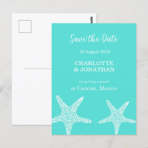Turqoise Modern Tropical Starfish Beach Wedding Briefkaart