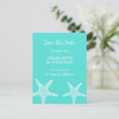 Turqoise Modern Tropical Starfish Beach Wedding Briefkaart (Staand voorkant)