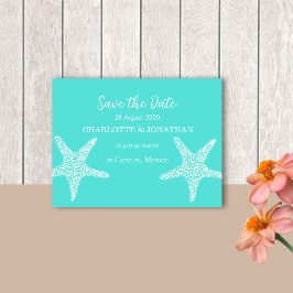 Turqoise Modern Tropical Starfish Beach Wedding Briefkaart