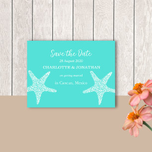 Turqoise Modern Tropical Starfish Beach Wedding Briefkaart