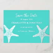 Turqoise Modern Tropical Starfish Beach Wedding Folie Uitnodiging (Voorkant)