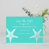 Turqoise Modern Tropical Starfish Beach Wedding Folie Uitnodiging (Staand Voorkant)