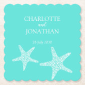 Turqoise Modern Tropical Starfish Beach Wedding Kartonnen Onderzetters (Voorkant)