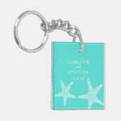 Turqoise Modern Tropical Starfish Beach Wedding Sleutelhanger (Voorkant Links)