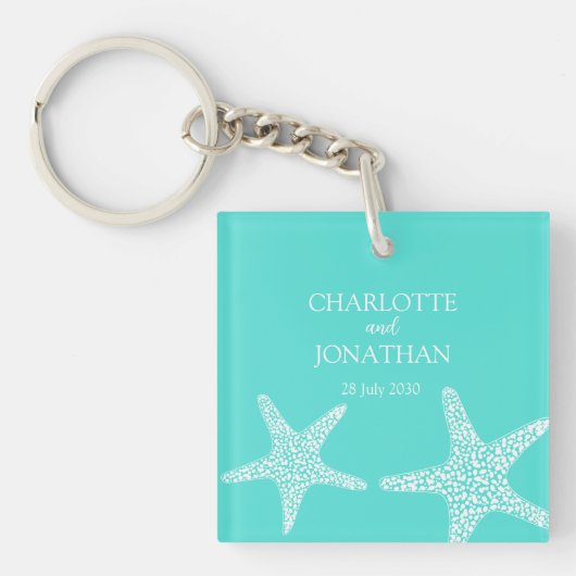 Turqoise Modern Tropical Starfish Beach Wedding Sleutelhanger (Voorkant)