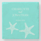 Turqoise Modern Tropical Starfish Beach Wedding Stenen Onderzetter (Voorkant)