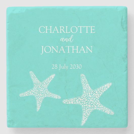 Turqoise Modern Tropical Starfish Beach Wedding Stenen Onderzetter (Voorkant)