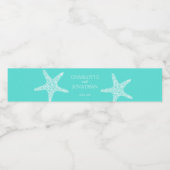 Turqoise Modern Tropical Starfish Beach Wedding Waterfles Etiket (Enkel label)