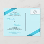 Turqoise Ribbon Wedding Save the Date 2 Aankondigingskaart (Achterkant)