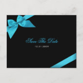 Turqoise Ribbon Wedding Save the Date 2 Aankondigingskaart (Voorkant)