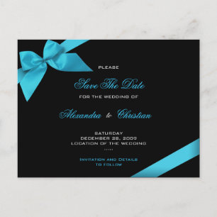 Turqoise Ribbon Wedding Save the Date 4 Aankondigingskaart