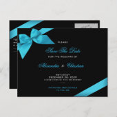 Turqoise Ribbon Wedding Save the Date 4 Aankondigingskaart (Voorkant / Achterkant)