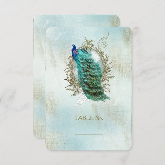Turqoise Shabby Peacock - Kaart tabelnummer (Voorkant / Achterkant)