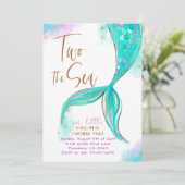 Turqoise Zeemeermin Party Twee Het Zee 2e Verjaard Kaart (Staand voorkant)
