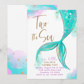 Turqoise Zeemeermin Party Twee Het Zee 2e Verjaard Kaart (Voorkant / Achterkant)