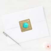 Turqoisjewel met troebele achtergrond vierkante sticker (Envelop)