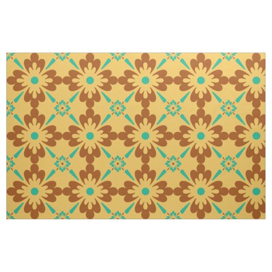 Turqouise Brown and Yellow Spain Tegel Pattern Stof (Fat Quarter)