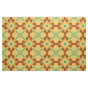 Turqouise Brown and Yellow Spanish Tile Pattern Stof