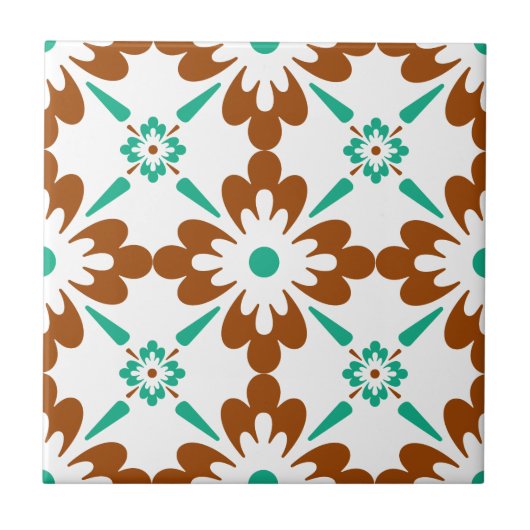 Turqouise Brown en White Spain Pattern Tegeltje (Voorkant)