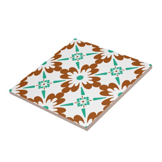 Turqouise Brown en White Spain Pattern Tegeltje (Zijkant)